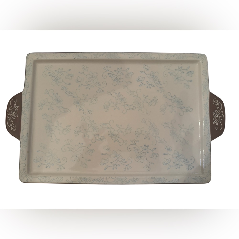 Temptations by Tara Blue Floral Lace Rectangular Serving Tray Platter 13.5 *9 in